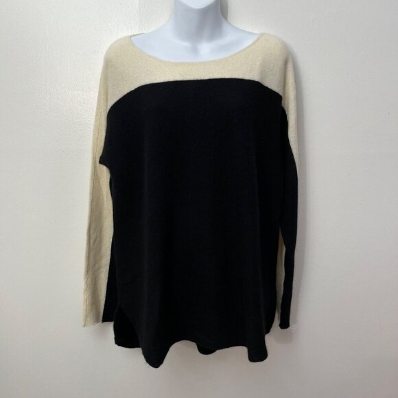 Color Block Lord & Taylor Cashmere Sweater Size‎ L/G Black & Cream Long Sleeve - Picture 1 of 7